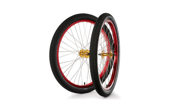 S&M Covid Cruiser 26" Wheelset Red/Gold With Black Tyres