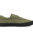 HIGHER Crypt Suede Olive Low Profile Sneaker With Reinforced Toe And Side Panels And Black Textured Outsole