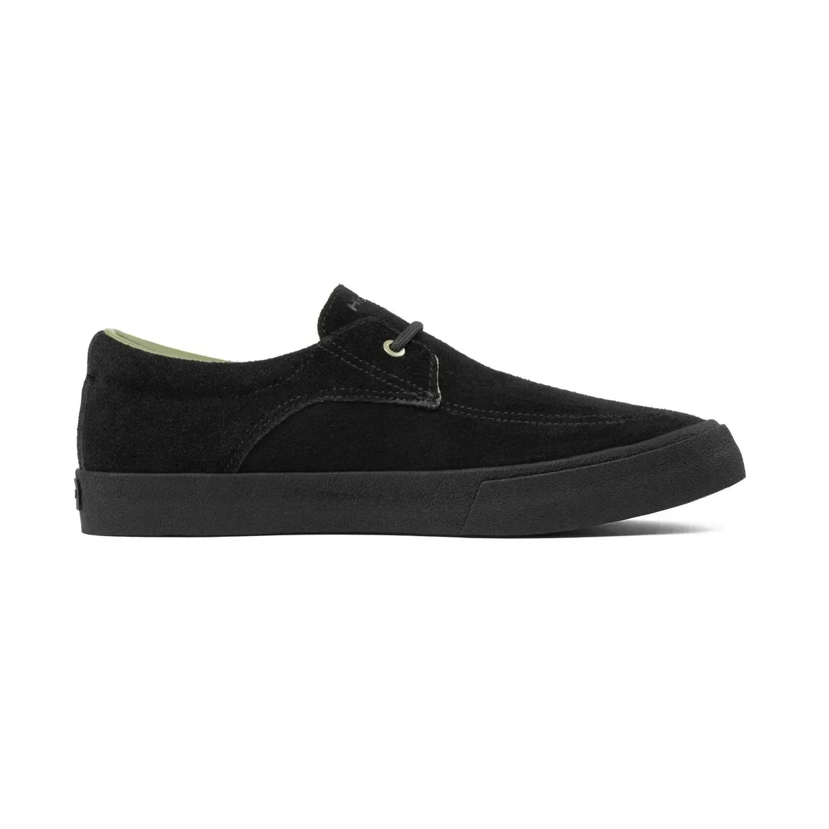 HIGHER Salem Suede Black Slip-On Shoe With Single Lace, Full Suede Upper, And Thick Vulcanised Sole.