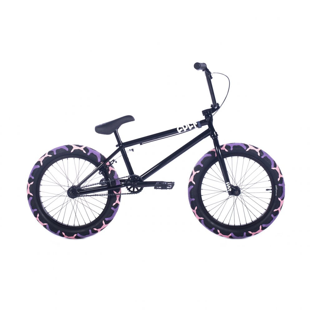 Cult 2024 Access BMX Bike - Black With Purple Camo Tyres 20" - Waller BMX