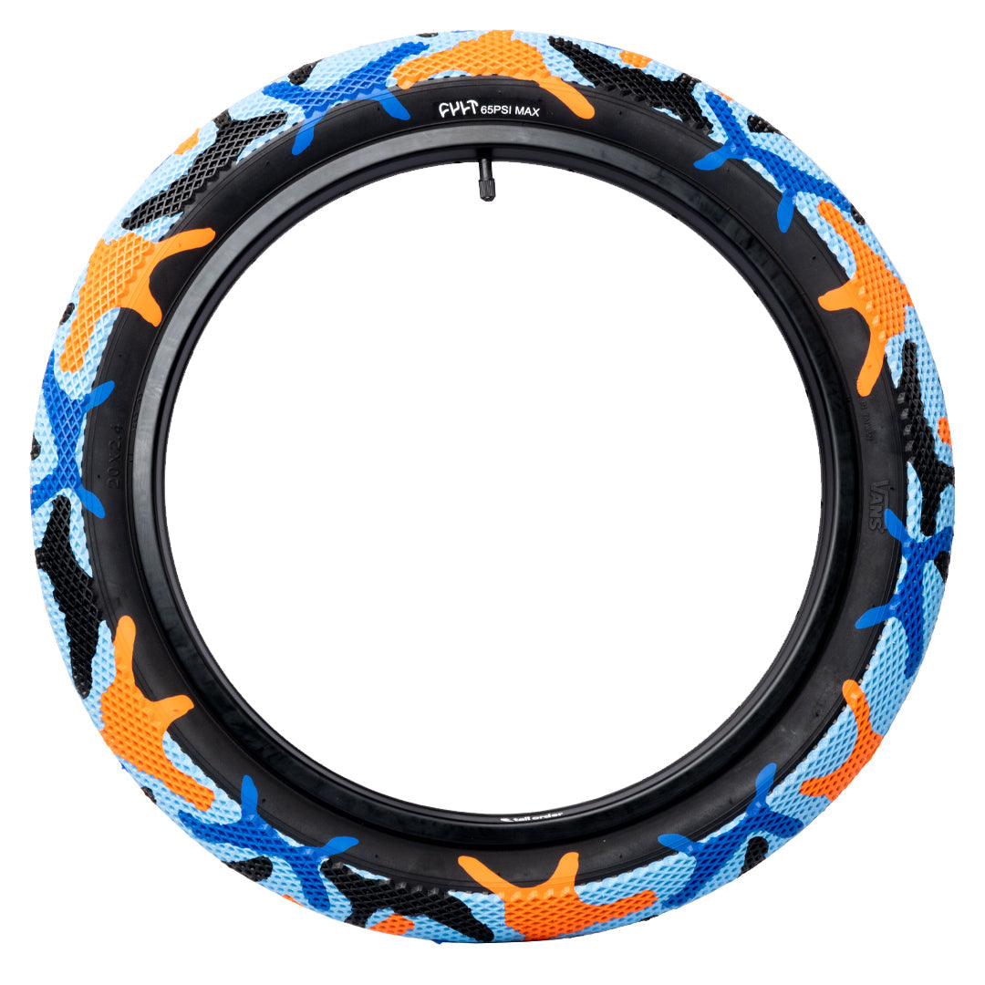 Cult Vans Tyre 20" - Blue / Orange Camo With Black Sidewall 2.40"