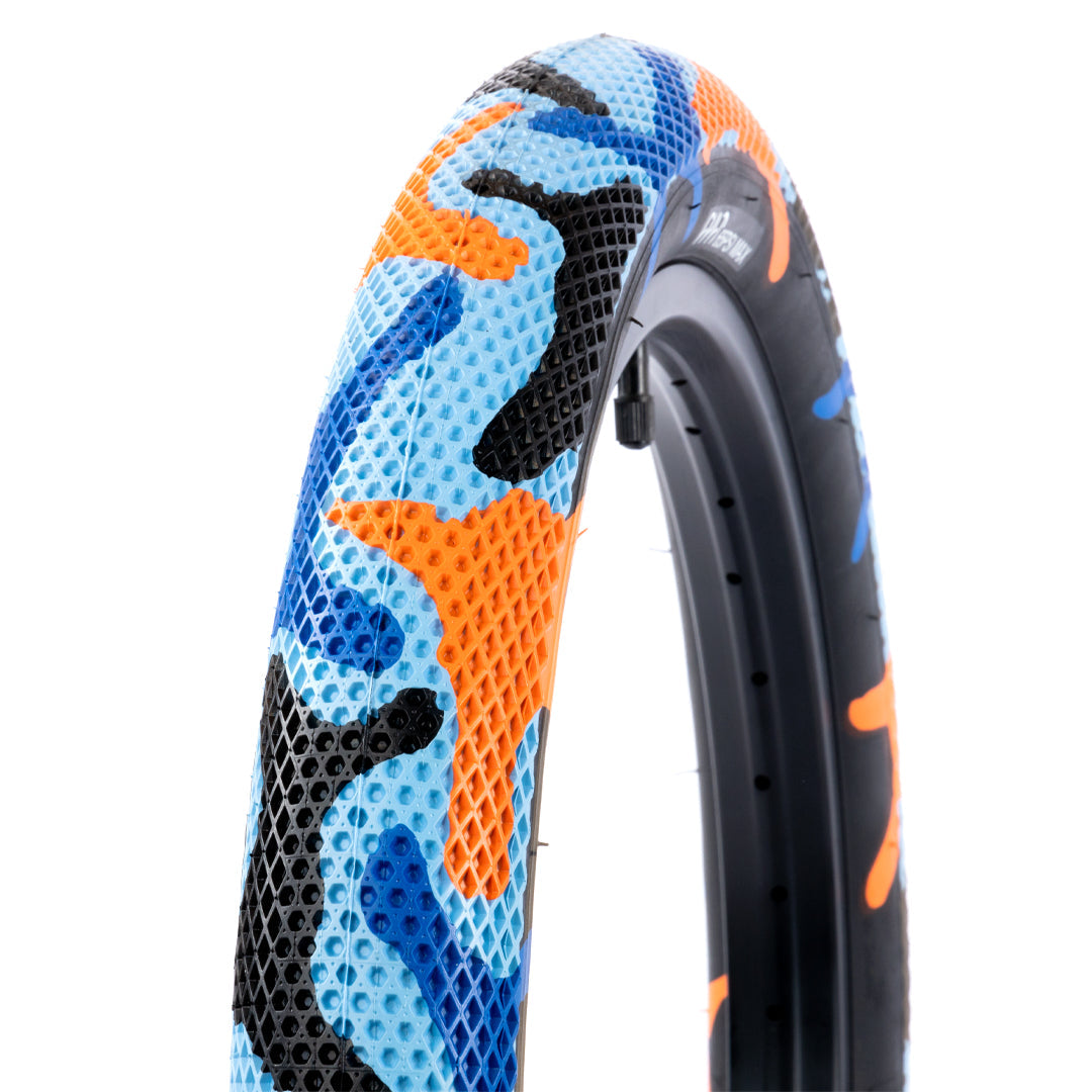 Cult Vans Tyre 20" - Blue / Orange Camo With Black Sidewall 2.40"