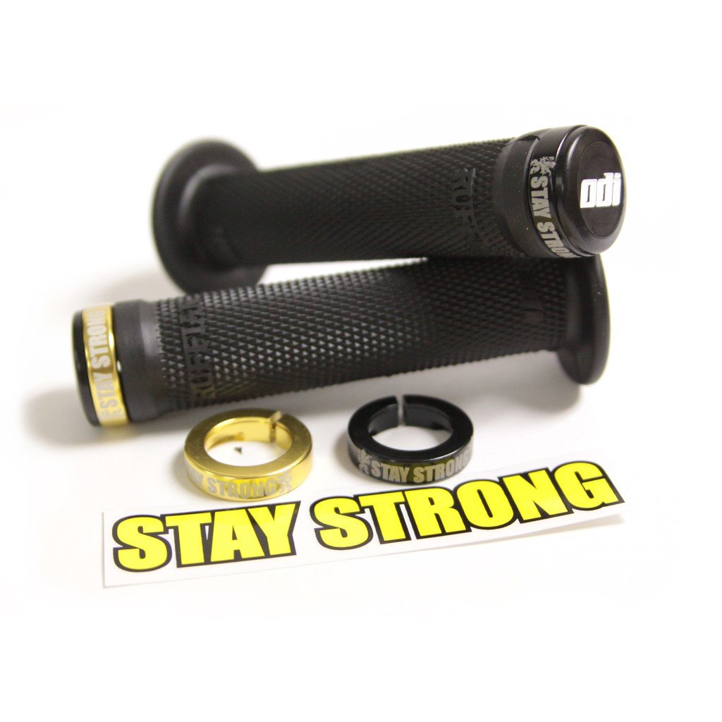 ODI x Stay Strong Ruffian Lock-On Grips - Black / Gold 130mm - Waller BMX