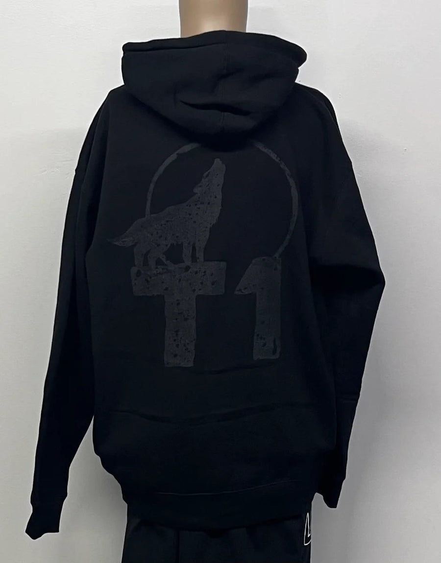 T1 Wolf Zip Hoodie Black