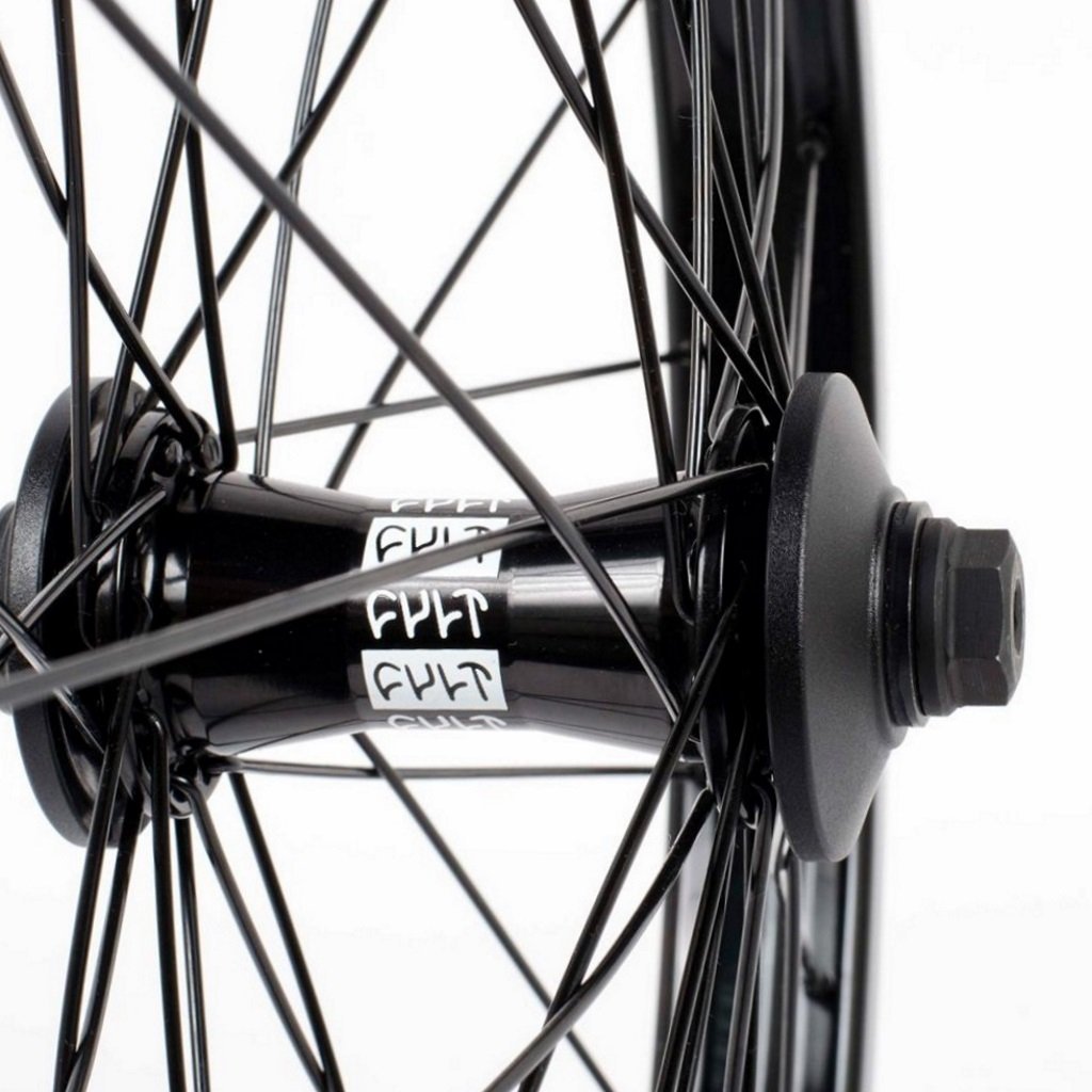 Cult Crew Match Front Wheel With Guards - Black 10mm (3/8") at . Quality Front Wheels from Waller BMX.