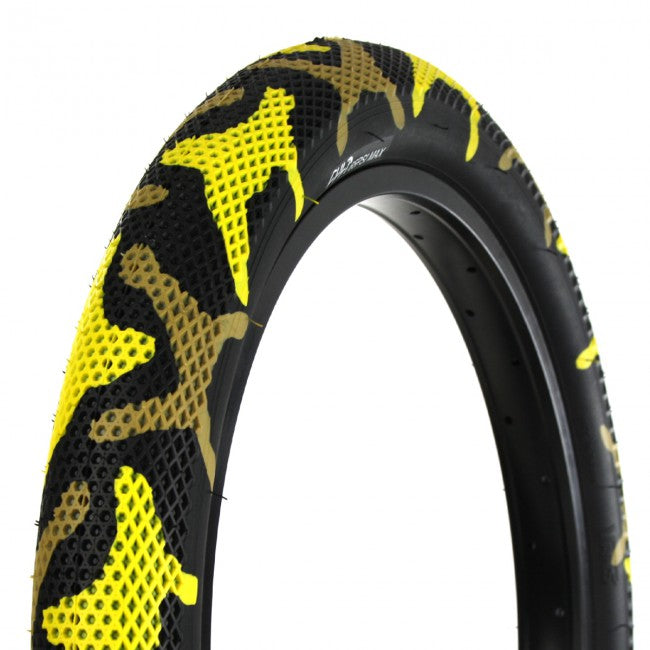 Cult 16" Vans Tyre - Yellow Camo With Black Sidewall 2.30" - Waller BMX