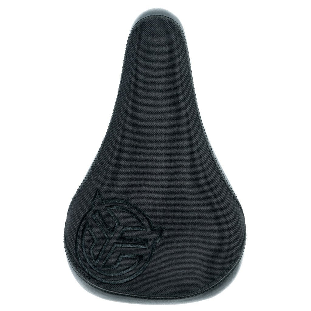 Federal Mid Stealth Logo Seat - Black Canvas Top With Faux Leather Panels And Black Embroidery at . Quality Seat from Waller BMX.