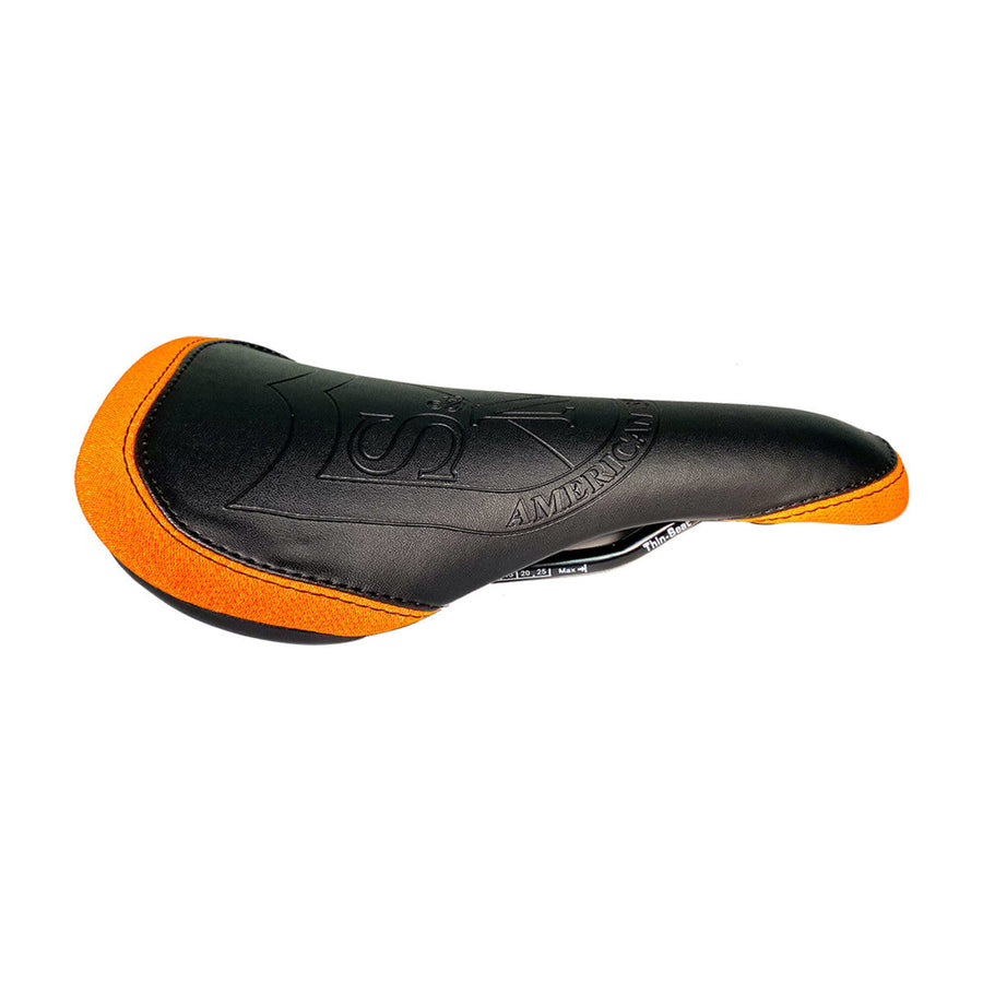 S&M Thin Embossed Railed Seat Black/Orange